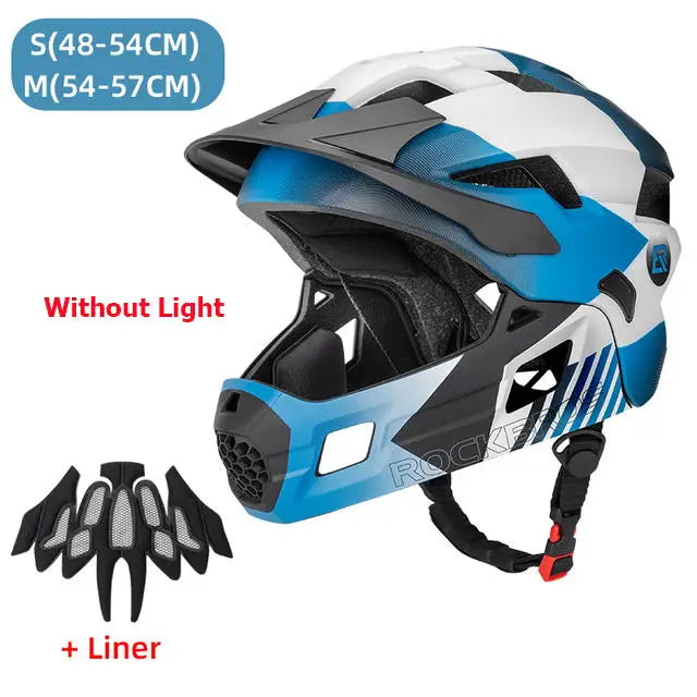ROCKBROS Kids Detachable Full Face Helmet for Cycling and Skating Blue white black / TS-61 M(54-57cm) / CHINA