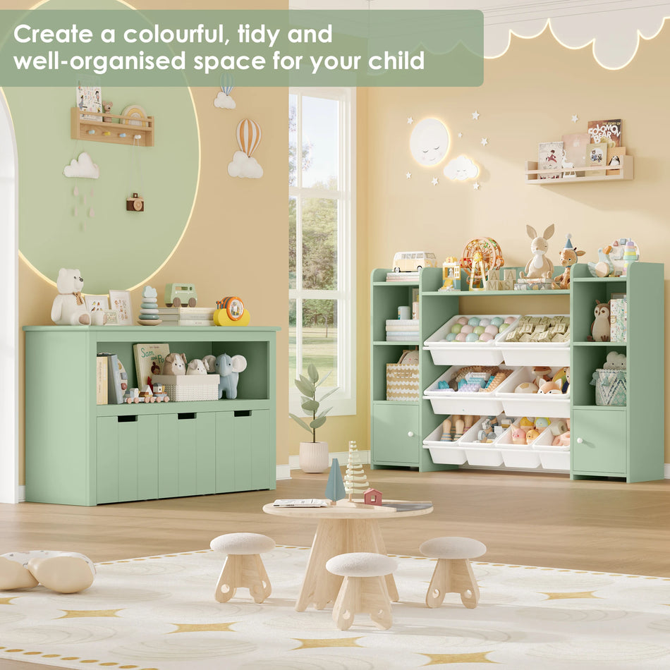 Λευκή Ξύλινη Μονάδα Αποθήκευσης Παιχνιδιών Με Ρόδες 3 Συρτάρια