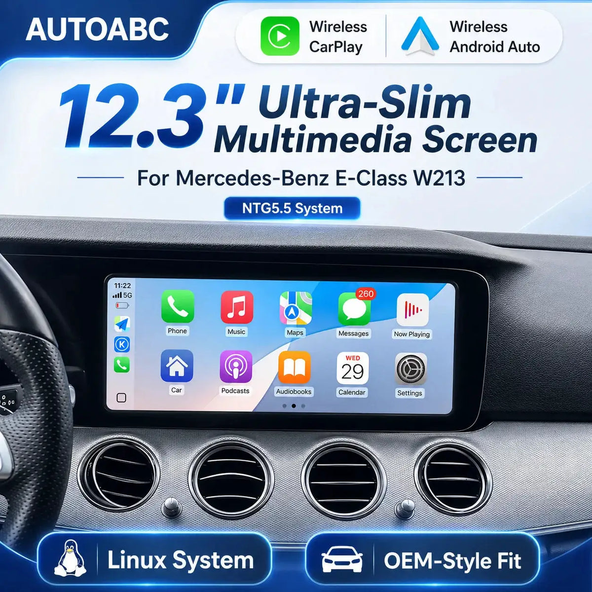 12.3"Multimedia Ultra-thin Screen Wireless CarPlay Android Auto For Mercedes Benz E Class E200 E300 W213 NTG5.5 With BT Airplay by InterCyprus Trading Ltd