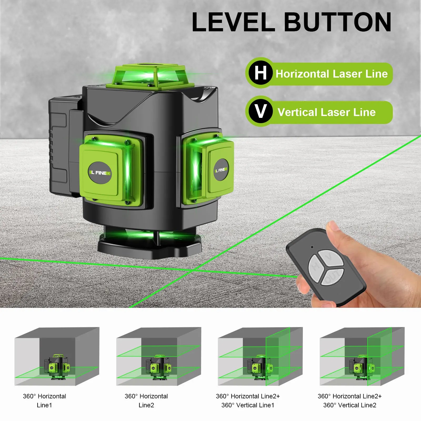 Lfine 4D 16 Lines Professional Laser Level with Tripod - 360&deg; Green Self-Leveling
