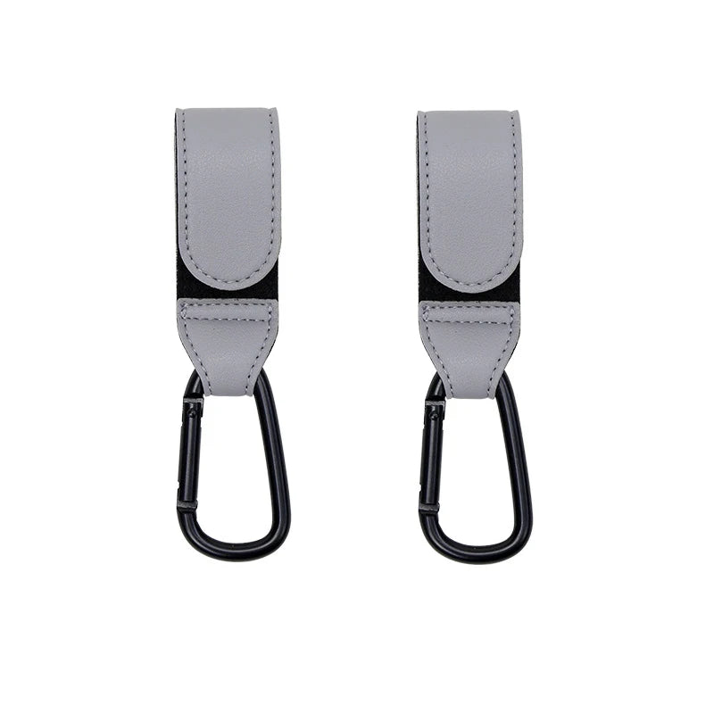 PU Leather Baby Stroller Hook - Versatile Cart Organizer 2pcs grey