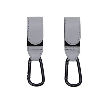 PU Leather Baby Stroller Hook - Versatile Cart Organizer 2pcs grey