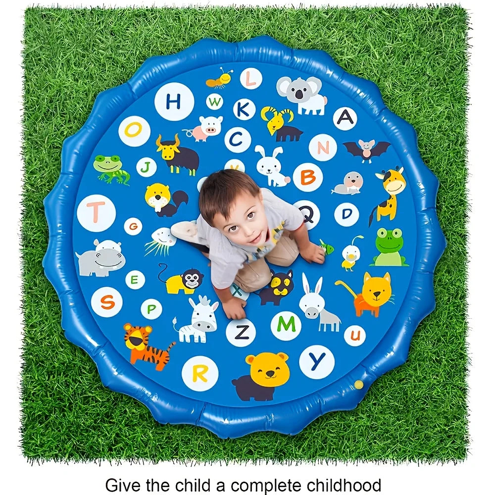Extra Large Inflatable Sprinkler Pad for Kids &ndash; Educational Water Play with 26 Alphabets and Animal Patterns