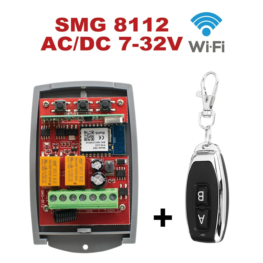 Tuya Universal Smart Wifi Garage Door Controller - 2CH 433MHz Remote Control 7-32VReceiver 1XRF