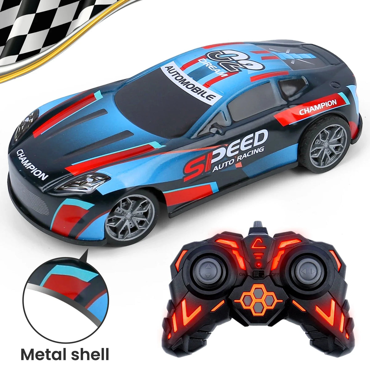1/24 Metal Shell RC Car &ndash; Drift Ready With Flip Lights dark blue