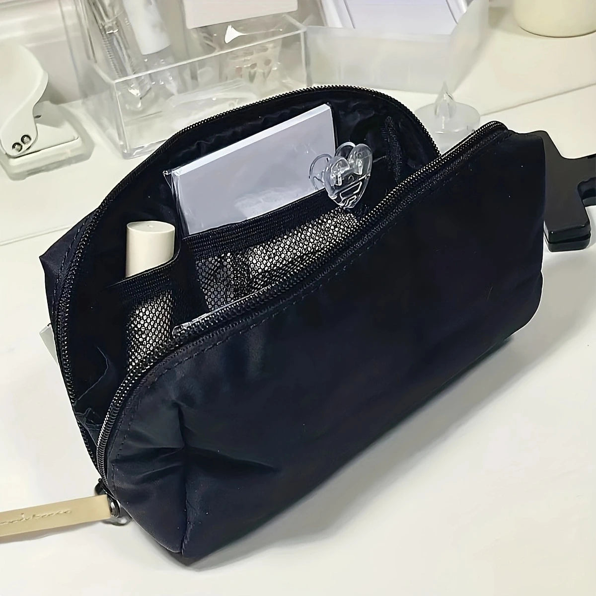 Simple Black Canvas Pencil Case - Large Capacity Stationery Storage