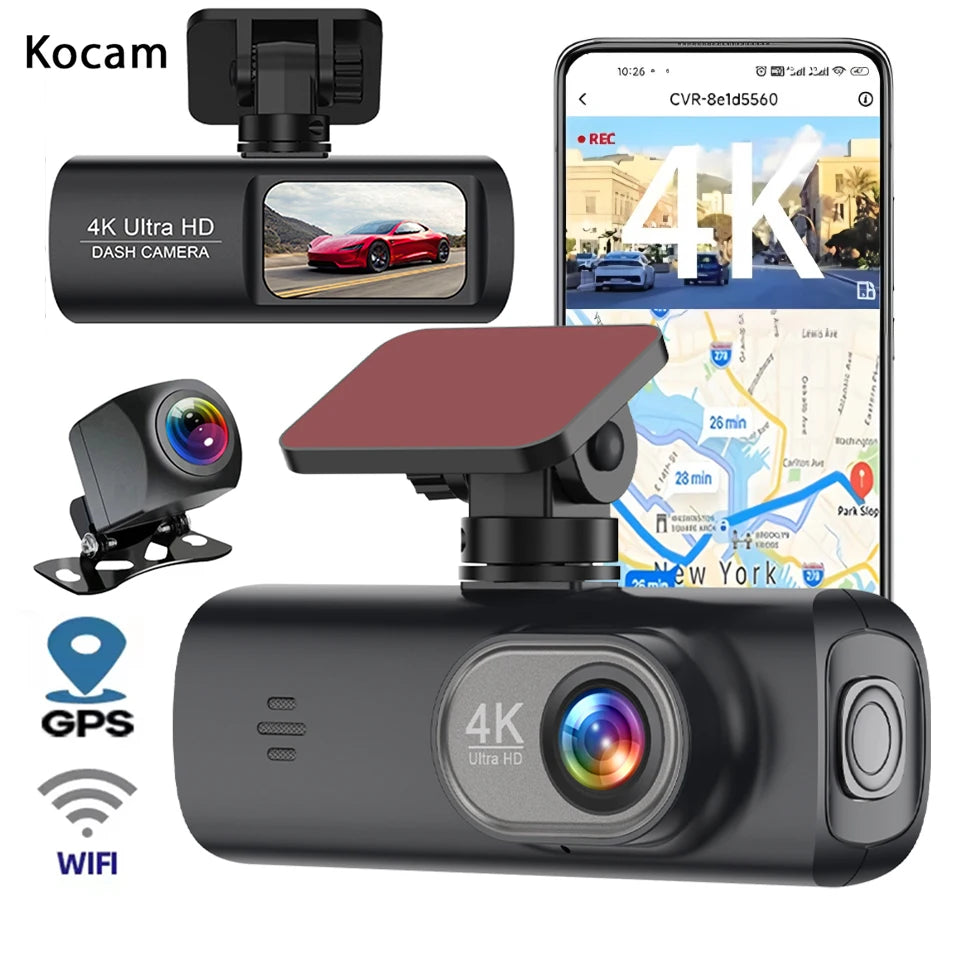 4K WIFI Dash Cam Mini Car DVR &ndash; Dual Lens Front and Rear with Night Vision and GPS