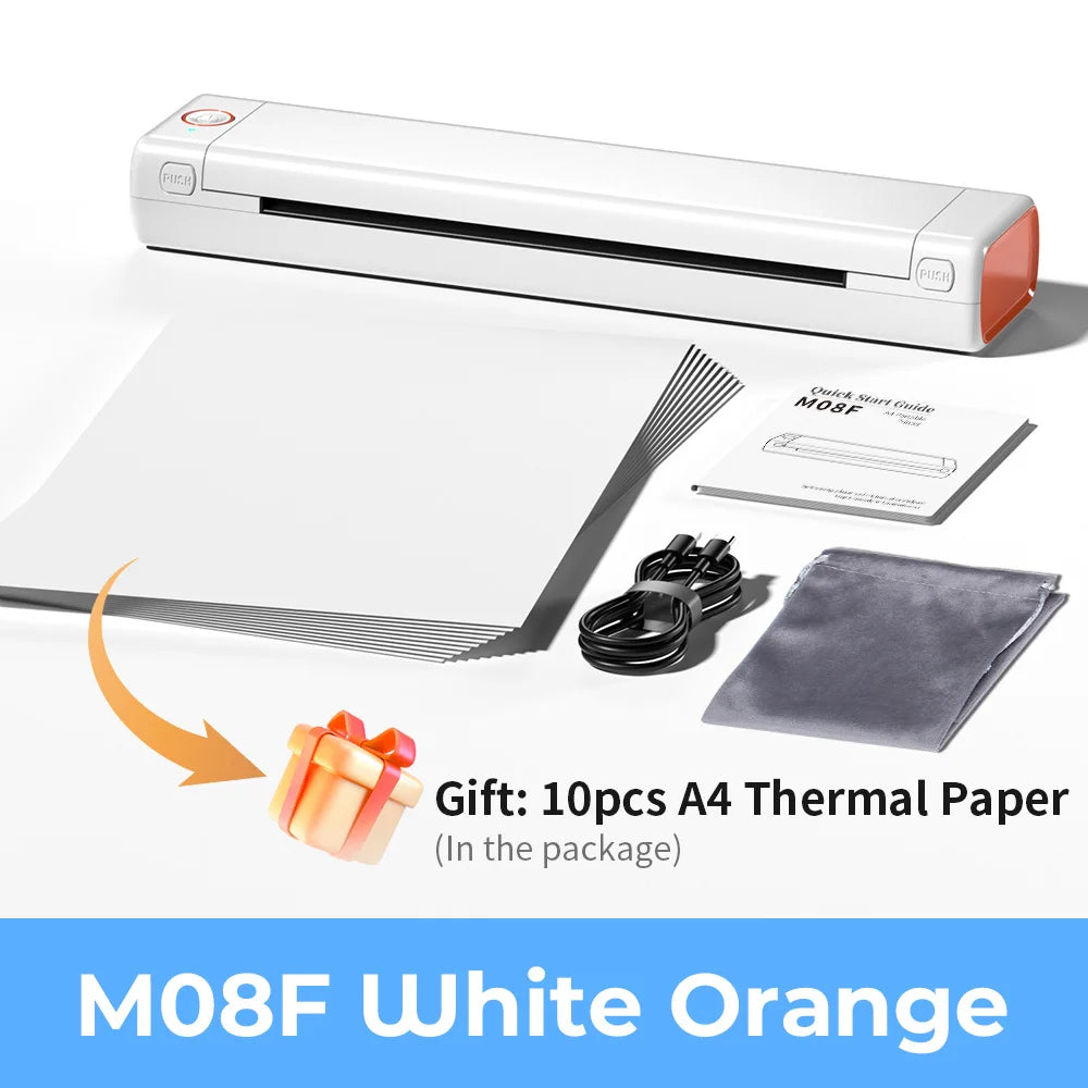Phomemo M08F Wireless Thermal A4 Printer &ndash; Portable Labeler White Orange