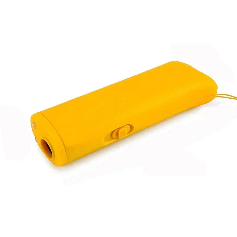 3-in-1 Ultrasonic Dog Bark Stopper &amp; Trainer with LED Flashlight Yellow