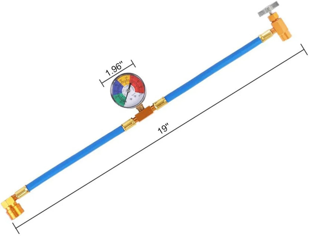 R134a Car AC Refrigeration Recharge Hose Kit with Pressure Gauge &amp; Quick Coupler