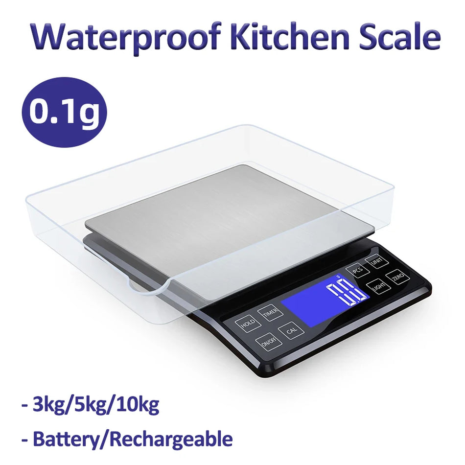 Digitale Küchenwaage 0,1 g Präzision, 3/5/10 kg, wasserdichtes Edelstahl