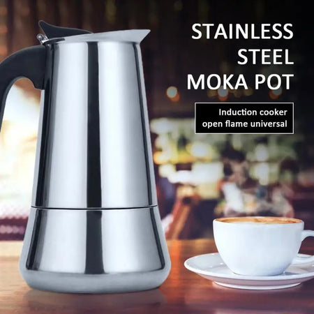 Stainless Steel Electric Moka Coffee Pot - 2/4/6/9/12 Cups