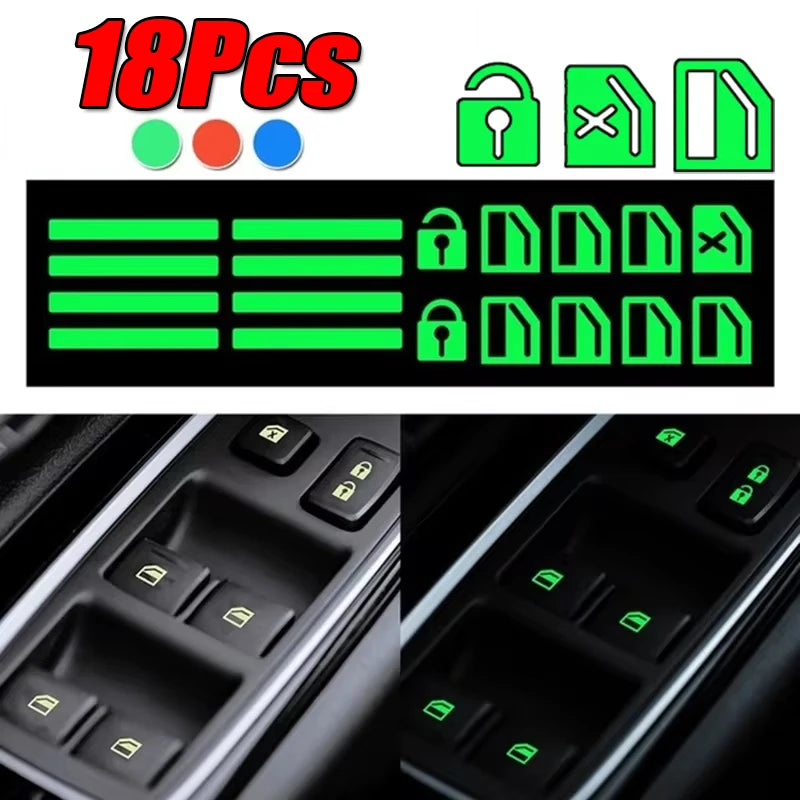 18Pcs Car Luminous Door Window Lift Stickers - Glow