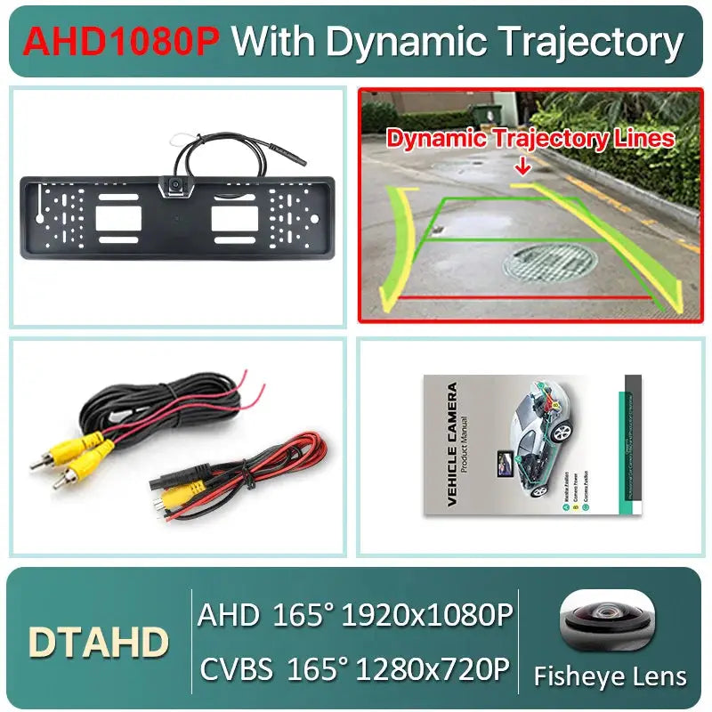 AHD 1080P Dynamic Trajectory Reverse Line European License Plate Frame Car Rear View Camera For Truck Bus SUV Camper Pickup by InterCyprus Trading Ltd