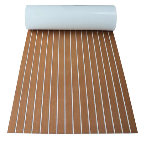 2400x400mm Self-Adhesive EVA Foam Boat Decking - Faux Teak brown white