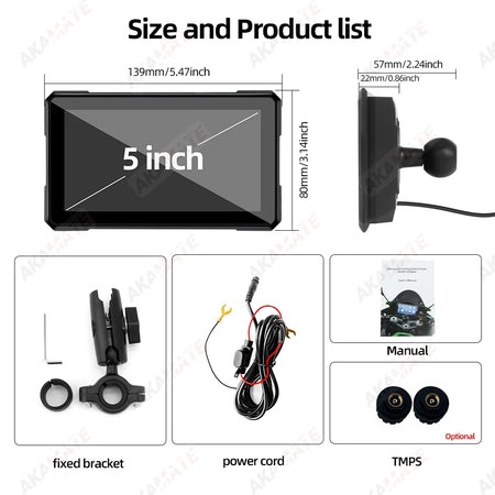 AKAMATE 5Inch Motorcycle Monitor &ndash; Wireless CarPlay