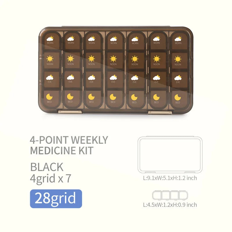 Portable 21 To 28 Grids Weekly Pill Box &ndash; Seven Day Case 28Grids Brown