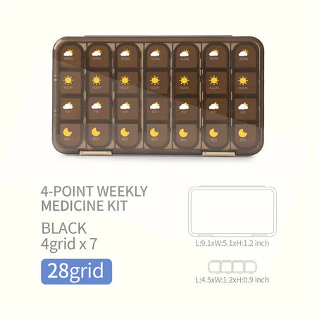 Portable 21 To 28 Grids Weekly Pill Box &ndash; Seven Day Case 28Grids Brown