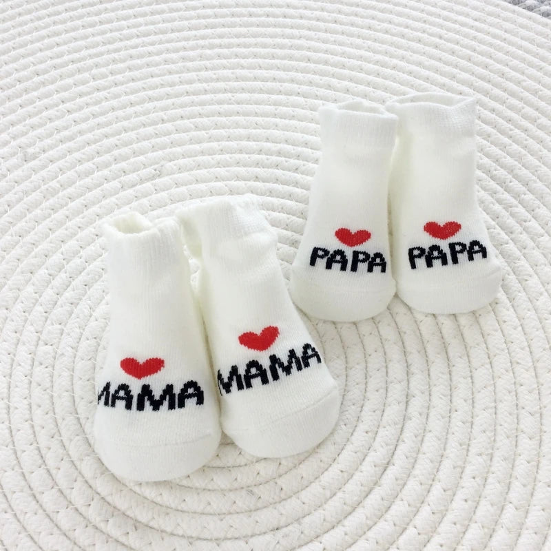Cute Love MAMA PAPA Cotton Baby Socks White Baby Socks / newborn