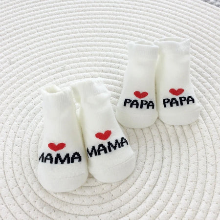 Cute Love MAMA PAPA Cotton Baby Socks White Baby Socks / newborn