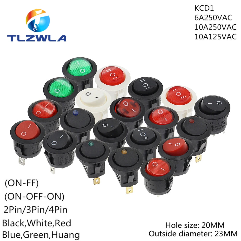 TLZWLA Round Rocker Switch &ndash; LED Illuminated Design for Versatile Usage