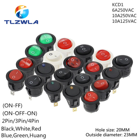 TLZWLA Round Rocker Switch &ndash; LED Illuminated Design for Versatile Usage