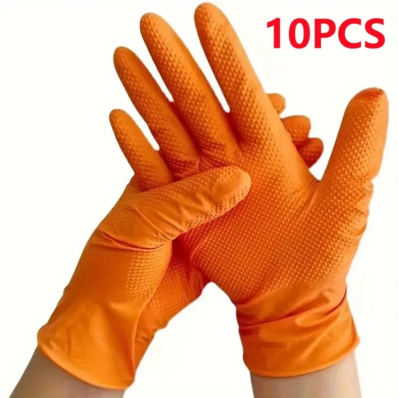 Heavy Duty Orange Nitrile Gloves 8Mil &ndash; Diamond Textured Grip for Mechanic Safety Diamond Orange 10PCS / XL