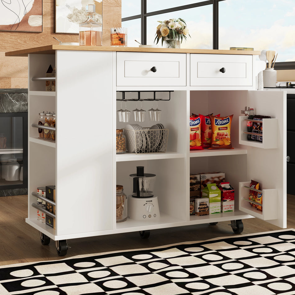 Wood Grain Kitchen Island With Removable Dividers Unit