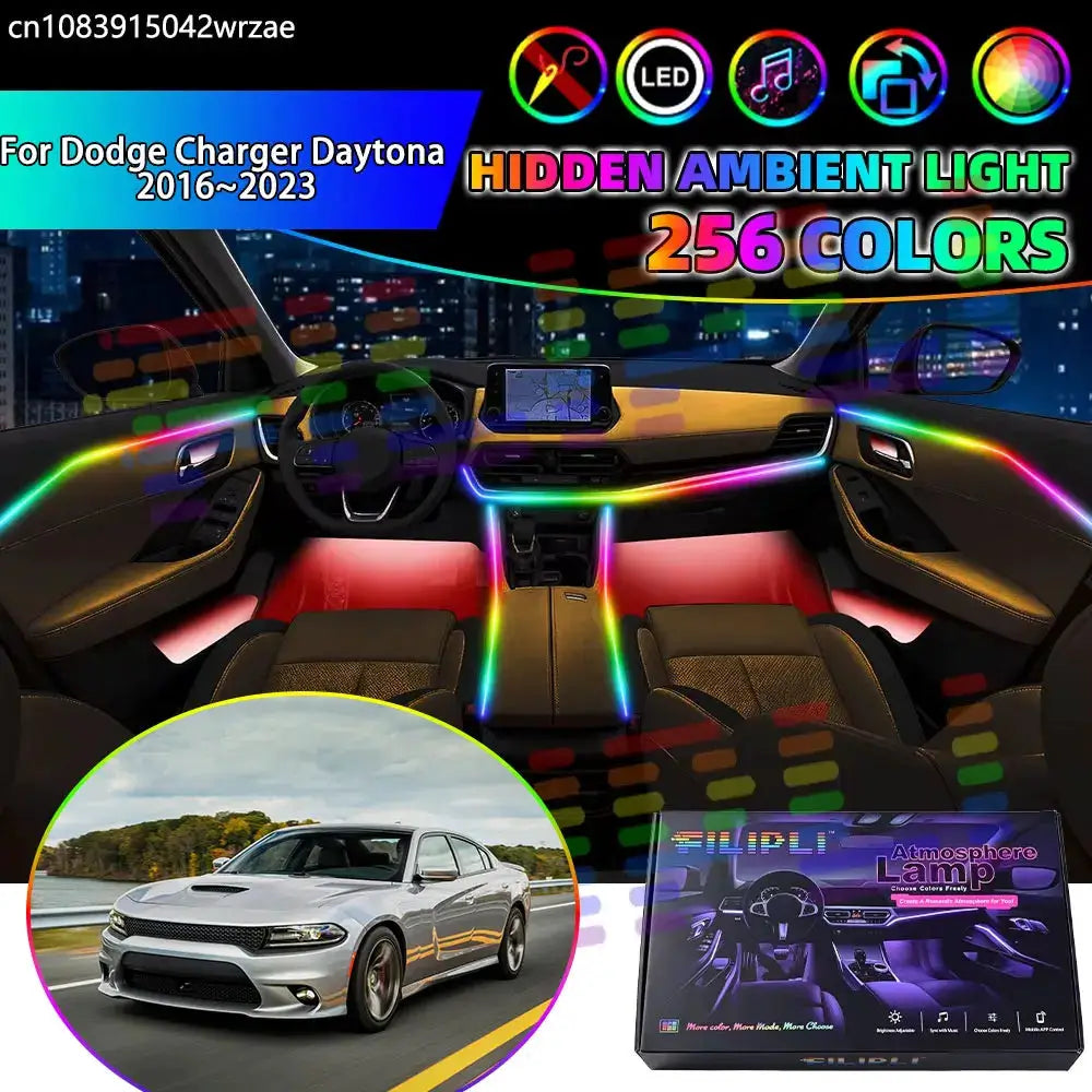 For Dodge Charger Daytona 2016~2023 MK4 LD RGB Car Interior Ambient Lights Strips Breathing Lighting Kit App Control LED strips by InterCyprus Trading Ltd
