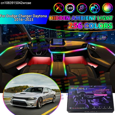 For Dodge Charger Daytona 2016~2023 MK4 LD RGB Car Interior Ambient Lights Strips Breathing Lighting Kit App Control LED strips by InterCyprus Trading Ltd