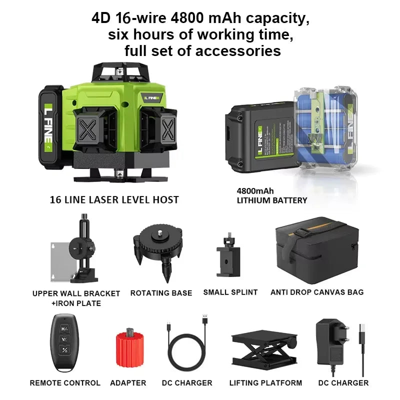 LFINE 3D/4D Laser Level - 12/16 Lines with Remote &amp; 360&deg; Self-Leveling 16 line upgraded one