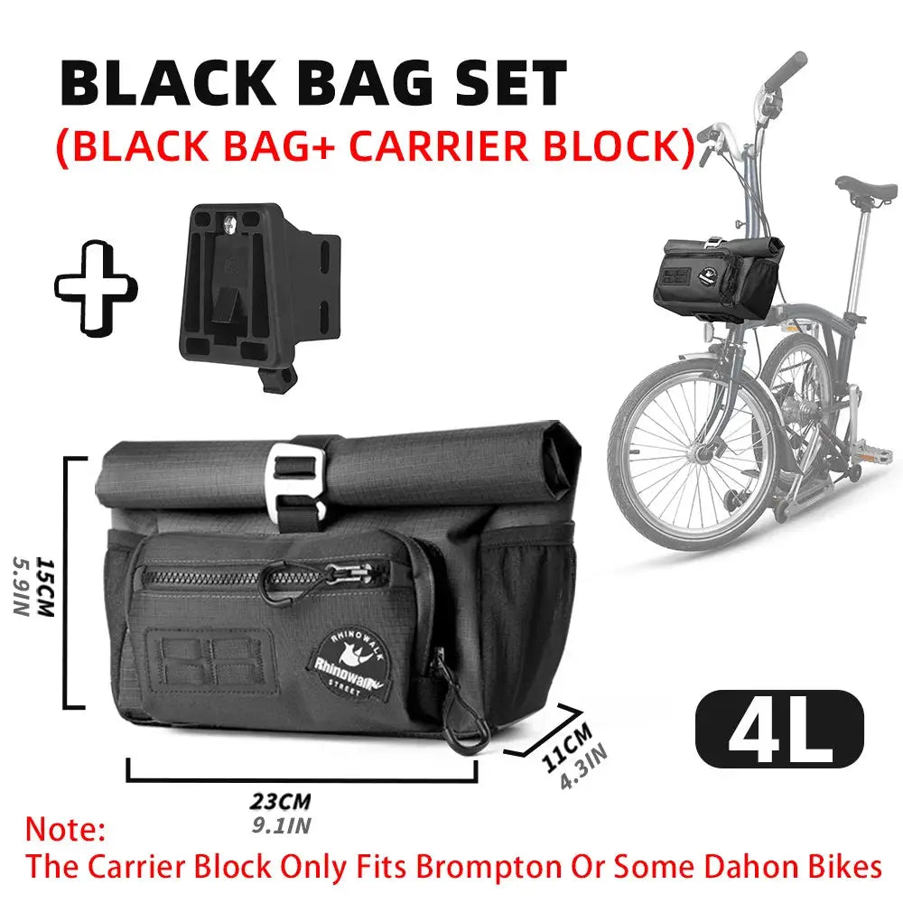 Rhinowalk Bike Front Basket Set With Free Adapter Block Bicycle Handlebar Storage Bag for Brompton Dahon Folding Bike Urban by InterCyprus Trading Ltd