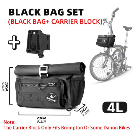Rhinowalk Bike Front Basket Set With Free Adapter Block Bicycle Handlebar Storage Bag for Brompton Dahon Folding Bike Urban by InterCyprus Trading Ltd