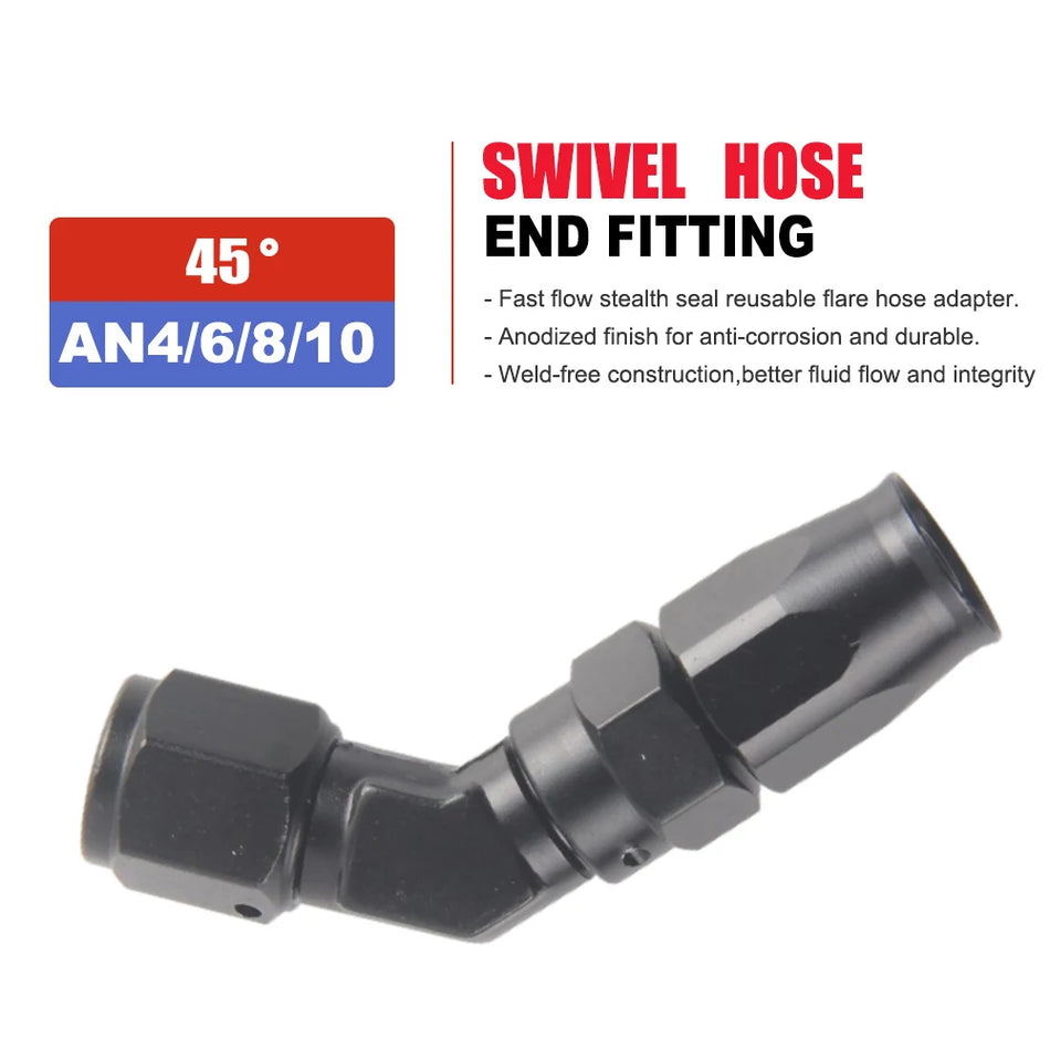 Aluminum AN4-AN10 45/90 Degree Swivel Hose End Fittings, Oil Fuel Line Adapter