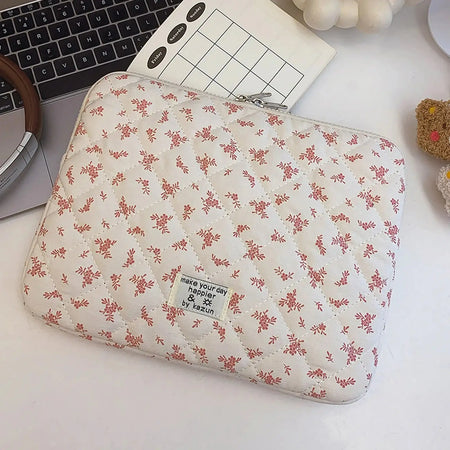 Maple Leaf Fluffy Padded Laptop Sleeve Embroidered Case M / Pink