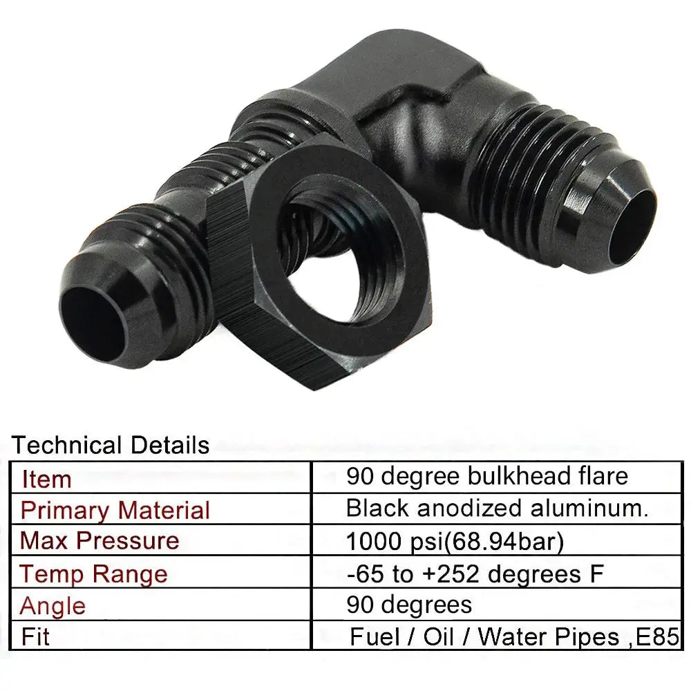 AN6 AN8 AN10 Male to Male 90 Degree Flare Union Bulkhead Fitting Adapter with Nut For Tab or Wirewall by InterCyprus Trading Ltd