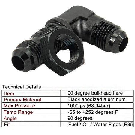 AN6 AN8 AN10 Male to Male 90 Degree Flare Union Bulkhead Fitting Adapter with Nut For Tab or Wirewall by InterCyprus Trading Ltd