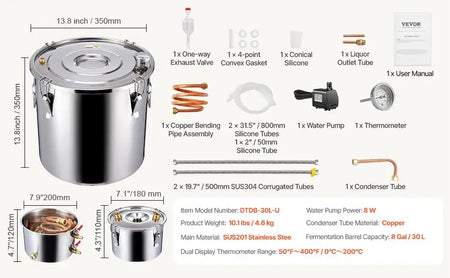 Stainless Steel Alcohol Distiller Kit Dual Condenser DTDB-30L-Ucoppertube / france