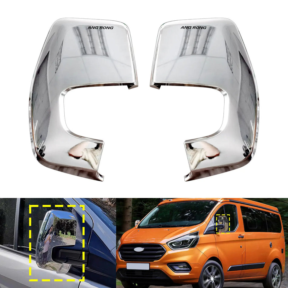 Door Wing Mirror Chrome Covers for Ford Tourneo Custom 2012-2020, Set of Two, Polished Finish