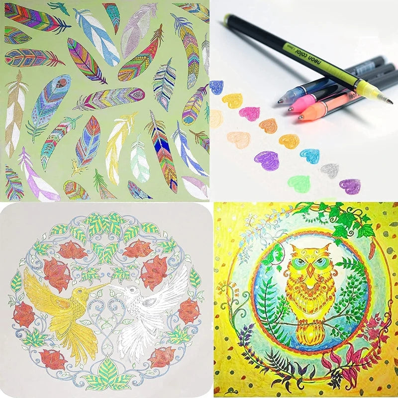 48 Metallic Glitter Gel Pens Set - Ideal for Colouring &amp; Drawing