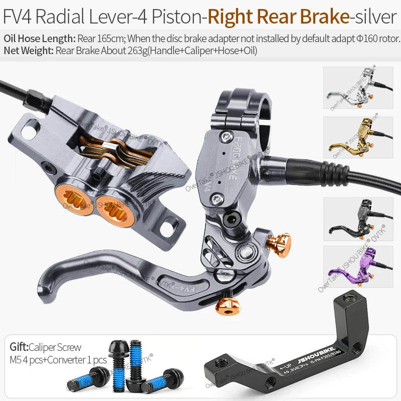 Frog Wake FV4 MTB Hydraulic Disc Brake Kit &ndash; 4 Piston FV4-RA-R-REAR GREY