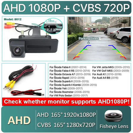 Greenyi CVBS AHD 1080P Vehicle Trunk Handle Car Reverse Backup Camera For VW Skoda Octavia 2 3 A5 Fabio Yeti Superb Audi A1 A3 by InterCyprus Trading Ltd