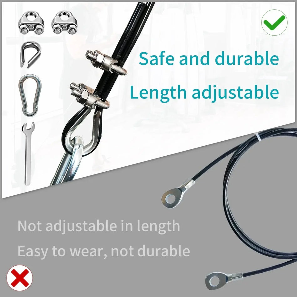 Náhradní kabel pro domácí posilovnu Steel Core s uzamykatelným karabinou pro kladkový systém