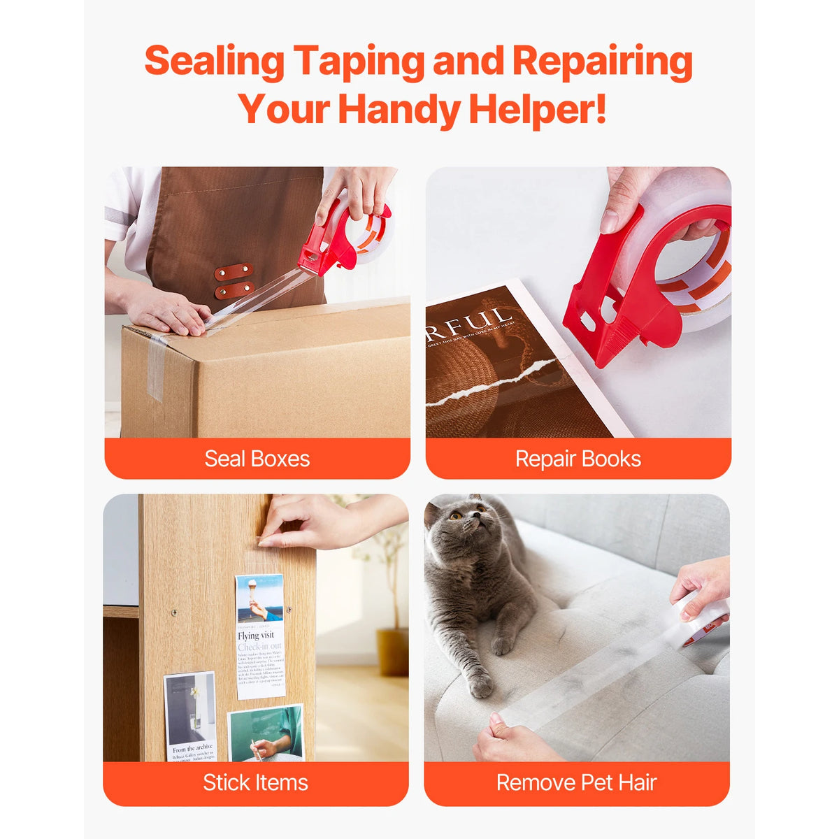 SucceBuy 6 Rolls 59M Clear BOPP Tape &ndash; Dispenser Included