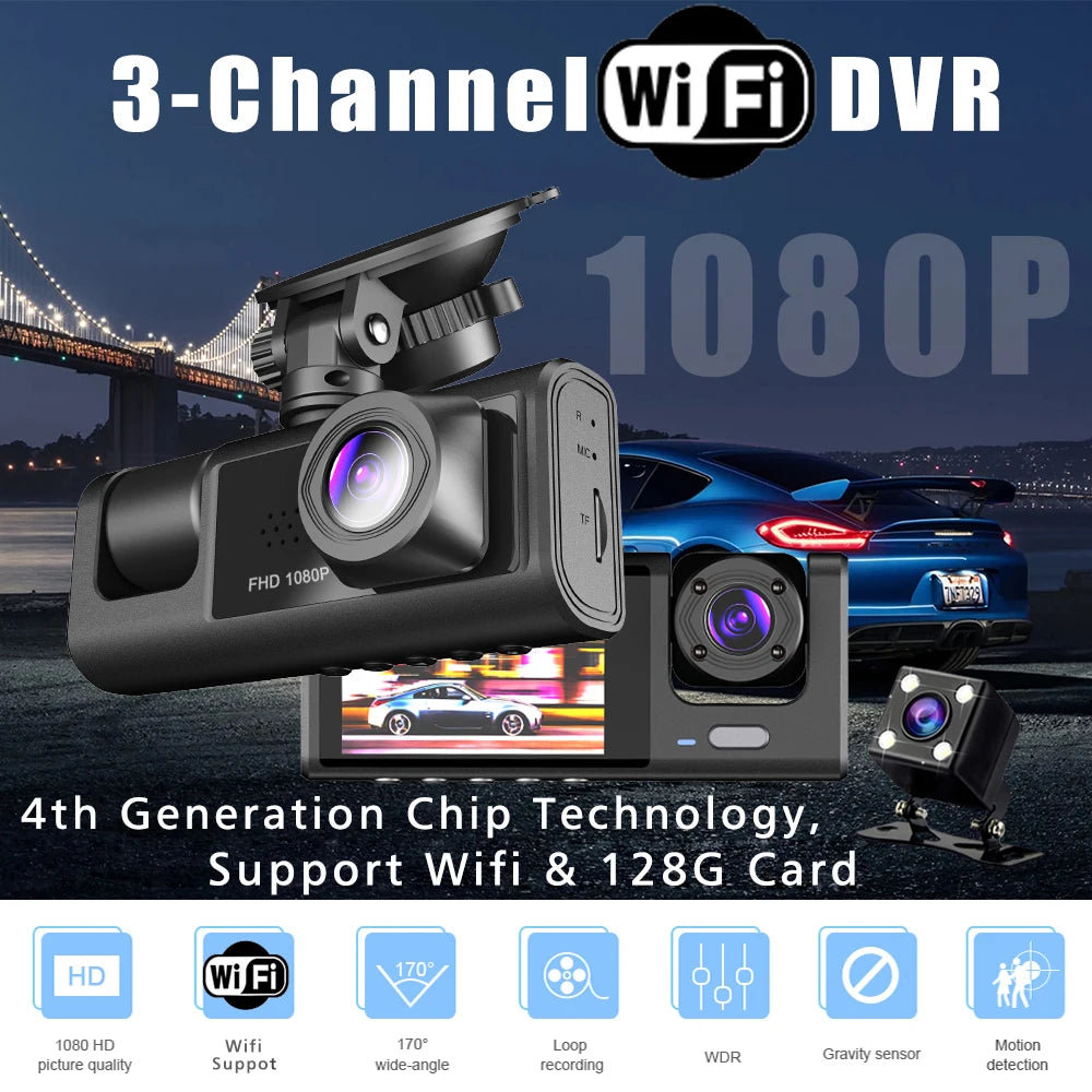 WiFi 3 Channel Mini Car DVR