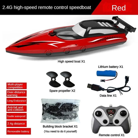 High-Speed 2.4GHz Remote Control Toy Boat for Kids - Waterproof Electric Summer Fun 2.4G red