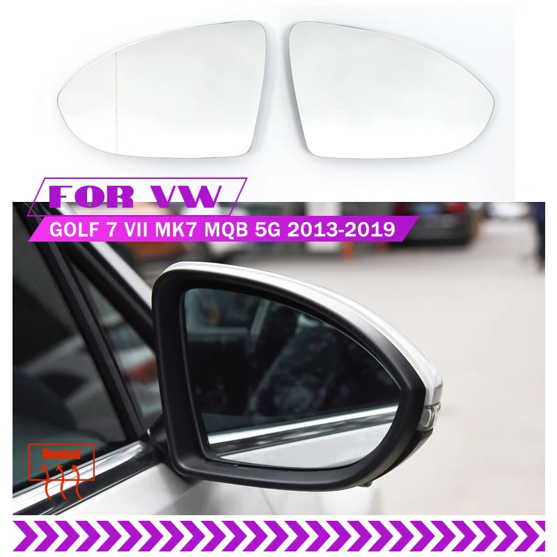 Apkures ārējais plaša leņķa spogulis stikls VW Golf 7 MK7