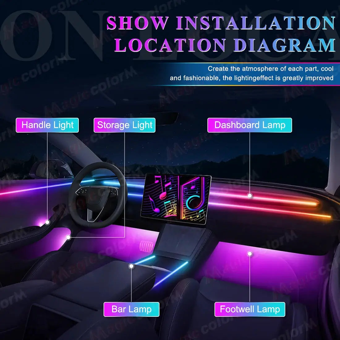 18 in 1 Led Car Ambient Lights 213 64 Color RGB Symphony Streamer Bluetooth Rainbow Interior Acrylic Strips Atmosphere Lamp Kit by InterCyprus Trading Ltd
