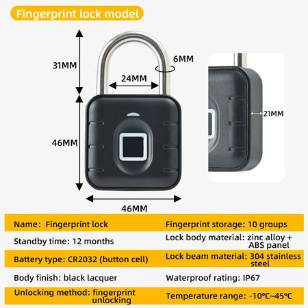SY12 &ndash; Waterproof IP65 Fingerprint Padlock with USB Charging SY12