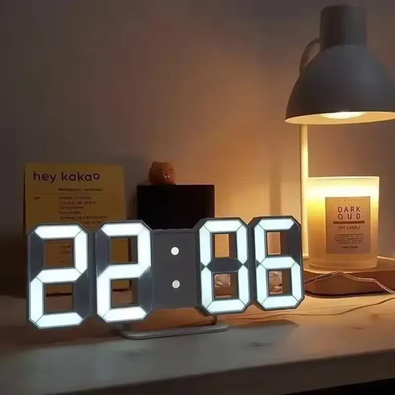3D LED Digital Alarm Clock Wall Clock Time Date Temperature
